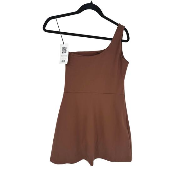 Girlfriend Collective Bianca One Shoulder Dress Brown Compressive Activewear M - Picture 2 of 7